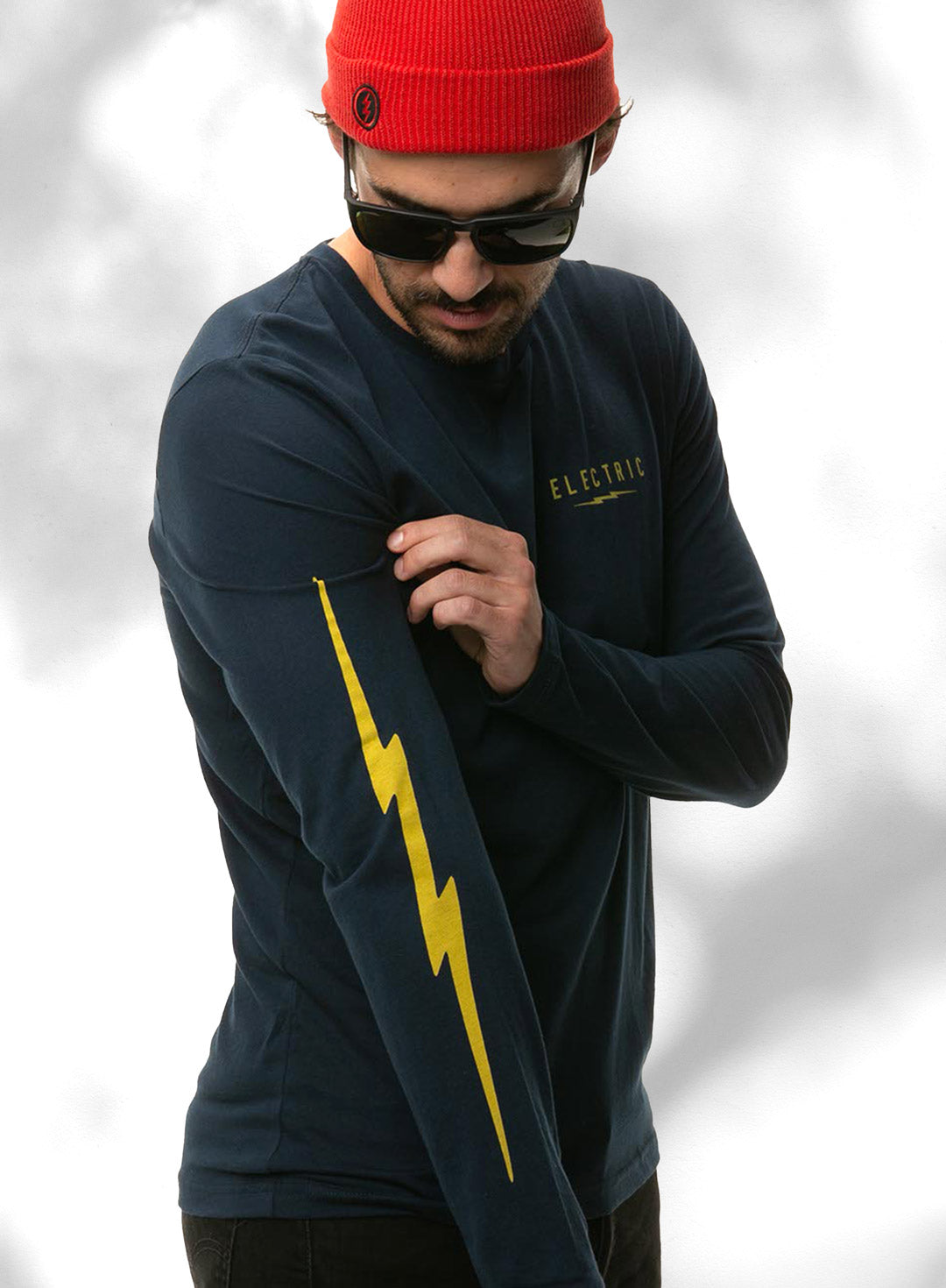 new electric brand long sleeve tee shirts on model