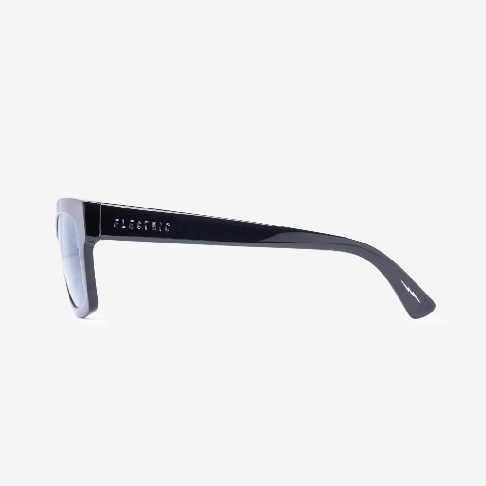 Black sunglasses with 'Electric' branding on a white background