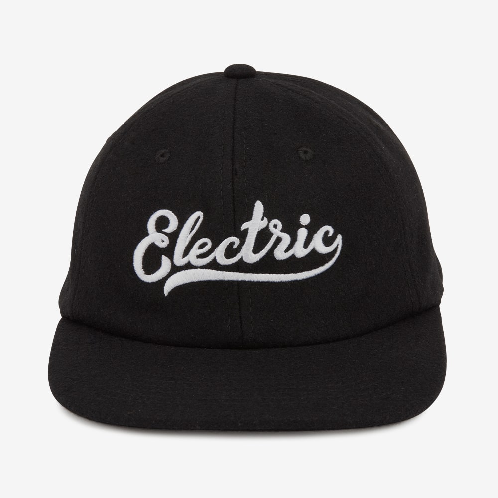Electric script hat black wool mens and womens snapback cap