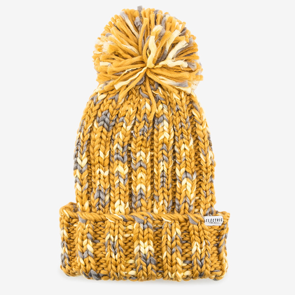Electric Riding Pom Chunky Knit Beanie Headwear Yellow