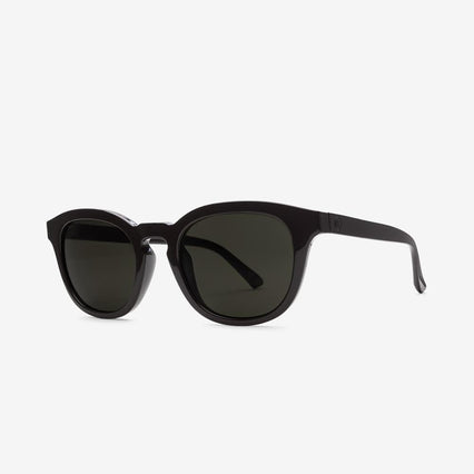 electric bellevue sunglass. new gloss black medium size frame. unisex everyday sunglasses. side angle view.