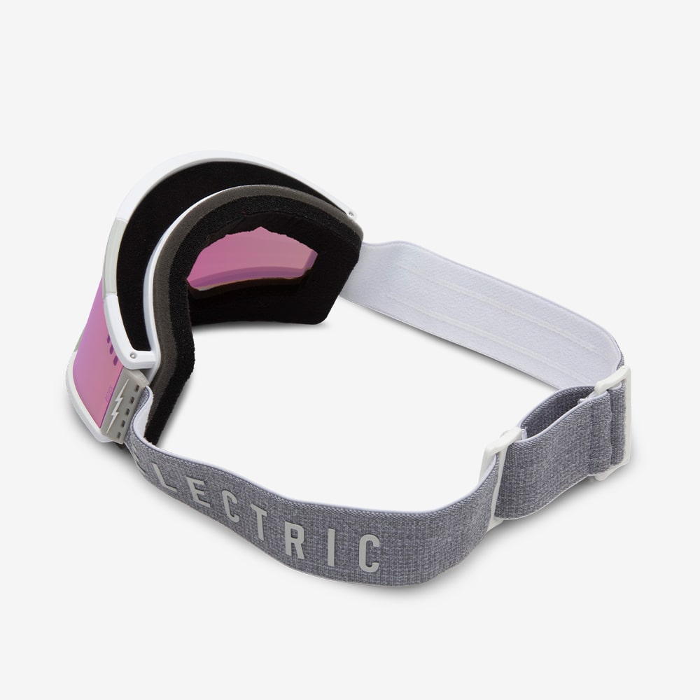 Electric Roteck snow goggle in matte white grey strap. unisex large fit goggle