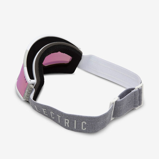 Electric Roteck snow goggle in matte white grey strap. unisex large fit goggle